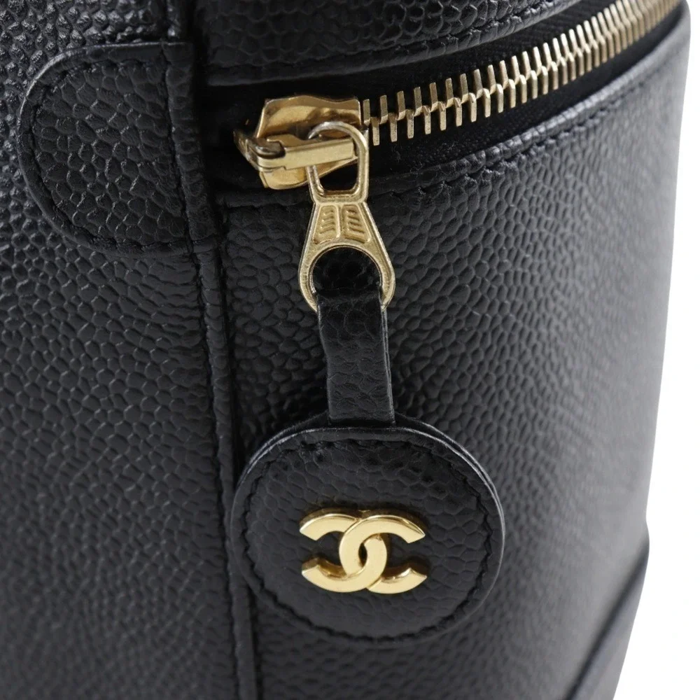 CHANEL Black Caviar Leather Logo Pouch